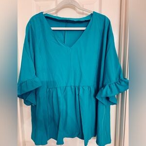 23 -Teal ruffle sleeve top